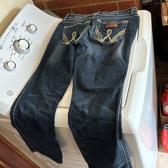 Wrangler Q-Baby No Gap Waistband Denim Dark Blue Jeans Embroidered Pockets 9/10 - Picture 12 of 16